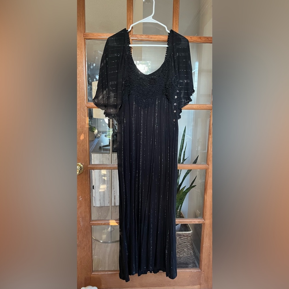 Farm Rio black dress with crochet detail